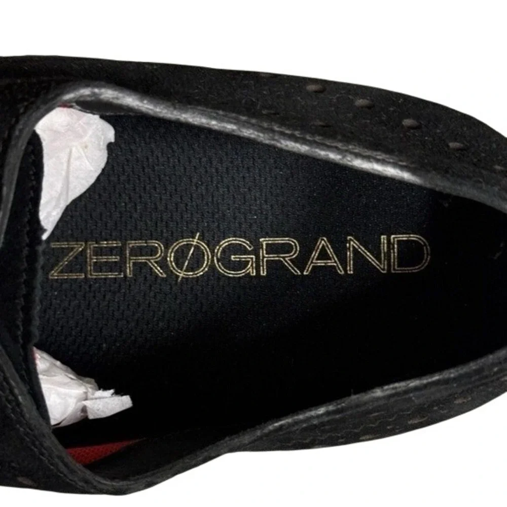 Cole Haan Zerogrand Wingtip Oxford Shoes Black‎ Suede Red Accents Mens 11.5